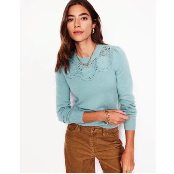 Boden Sweaters - BODEN Flower Motif Jumper - Seamist Blue Melange - XS